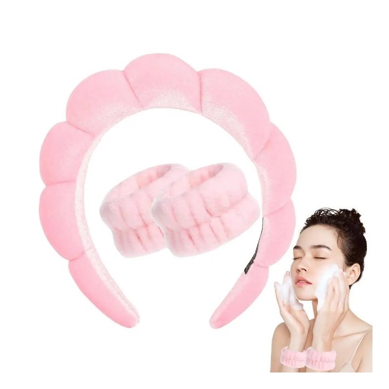 Zestaw opasek kosmetycznych na głowę i nadgarstki 17 x 19 cm róż O536R - obrazek 3