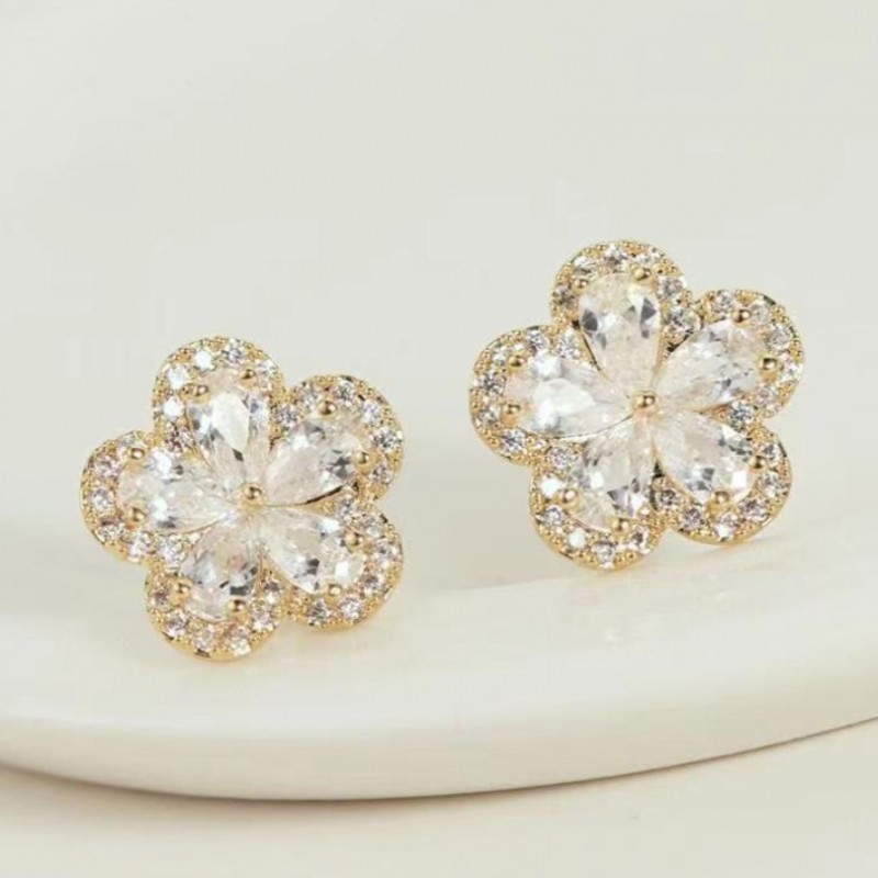 Kolczyki ze stali szlachetnej pozłacanej 14k złotem, cyrkonie, sztyft srebro S925 KST3338 - obrazek 3