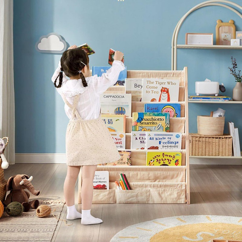 Regał, 6 poziomowy stojak, organizer na książki z kieszonkami 79 x 60 cm SZ45 - obrazek 4