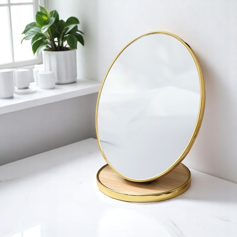 Lusterko kosmetyczne stojące drewniane, owalne, złota ramka 15 x 20cm L18 - obrazek 3