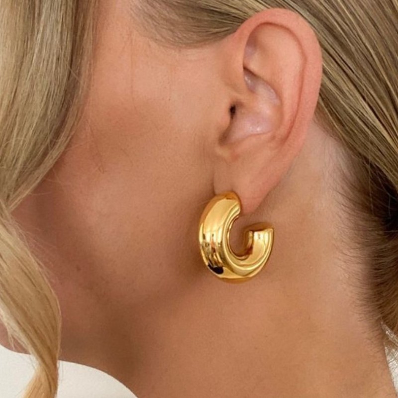 Kolczyki ze stali szlachetnej pozłacanej 14k złotem, grube KOŁA sztyft KST3324 - obrazek 3