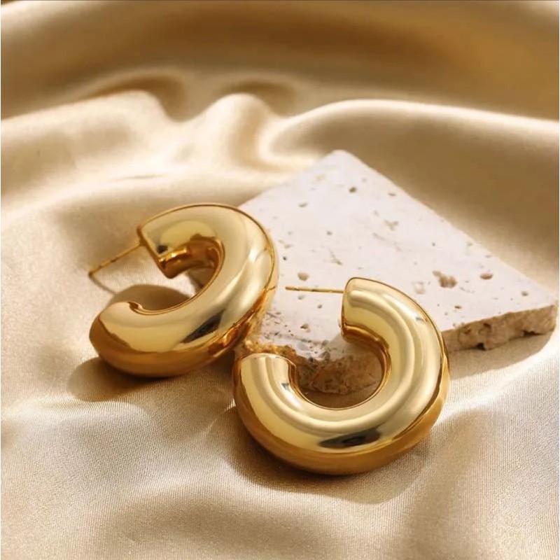 Kolczyki ze stali szlachetnej pozłacanej 14k złotem, grube KOŁA sztyft KST3324 - obrazek 4