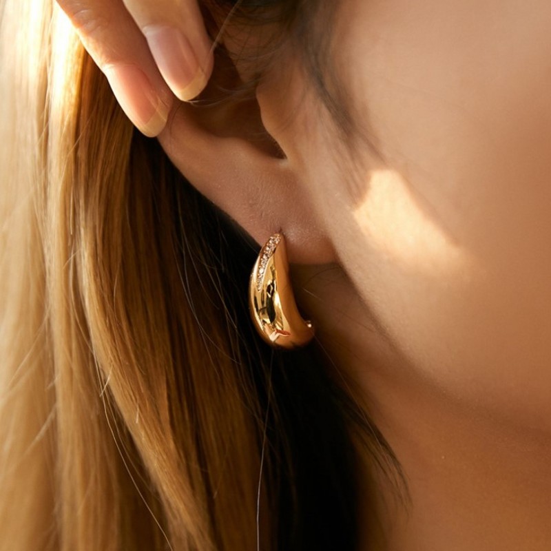 Kolczyki wiszące ze stali szlachetnej platerowane 14k złotem, sztyft srebro S925 KST3393 - obrazek 3