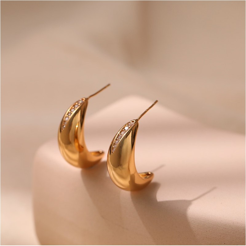 Kolczyki wiszące ze stali szlachetnej platerowane 14k złotem, sztyft srebro S925 KST3393 - obrazek 4