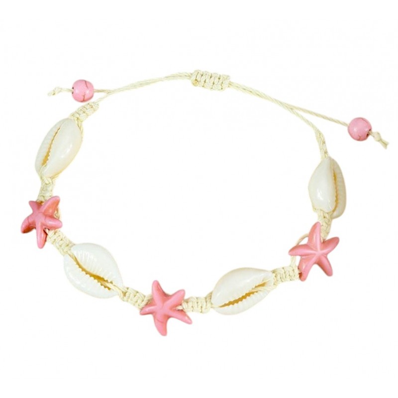 Bransoletka 2w1 na stopę i rękę, na sznurku, MUSZELKI i ROZGWIAZDY B543R - obrazek 3