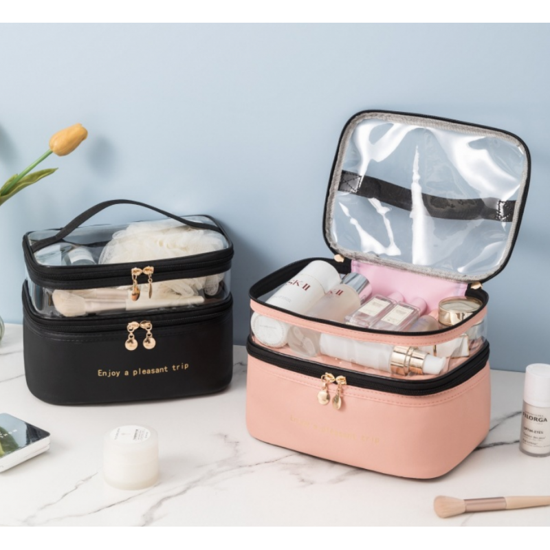 Kosmetyczka rozkładana 2 poziomowa 17x23x15cm różowa KS92WZ4 - obrazek 5