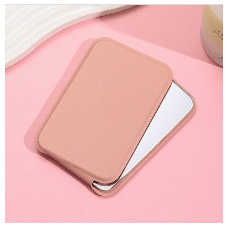 Lusterko kosmetyczne z ekoskóry, otwierane, stojące, do torebki różowe L17R - obrazek 4