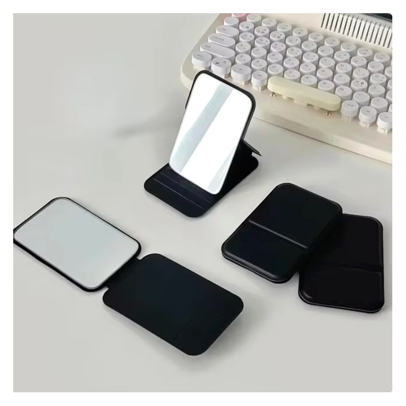 Lusterko kosmetyczne z ekoskóry, otwierane, stojące, do torebki czarne L17CZ - obrazek 3