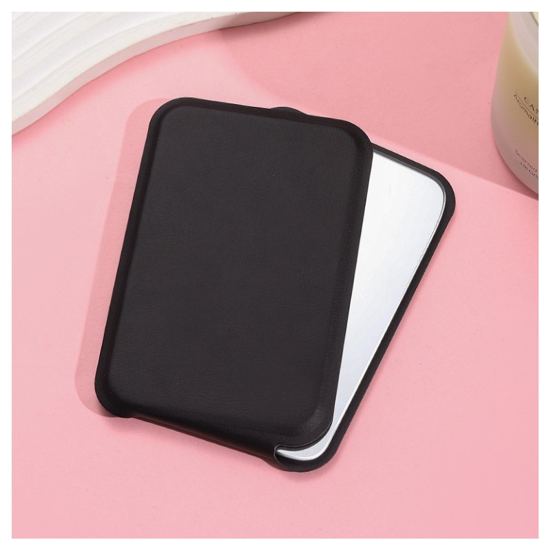 Lusterko kosmetyczne z ekoskóry, otwierane, stojące, do torebki czarne L17CZ - obrazek 5