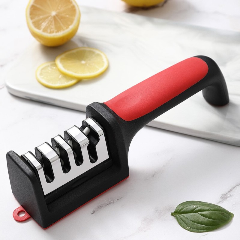 Ostrzałka do noży kuchennych i nożyczek, trójfazowa osełka czaro-czerwona KU01 - obrazek 3