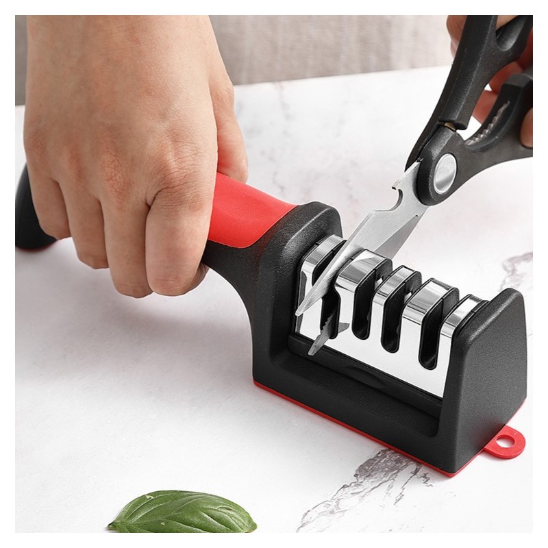 Ostrzałka do noży kuchennych i nożyczek, trójfazowa osełka czaro-czerwona KU01 - obrazek 5