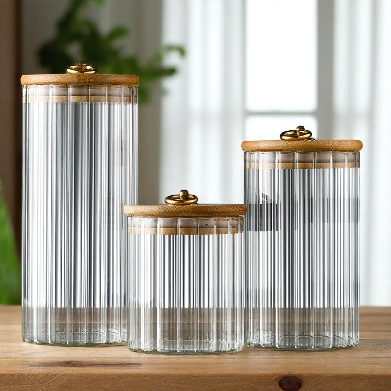 Cukiernica, pojemnik ryflowany z przykrywką bambusowa, rozm. S, 550 ml 1szt SZK167 - obrazek 4