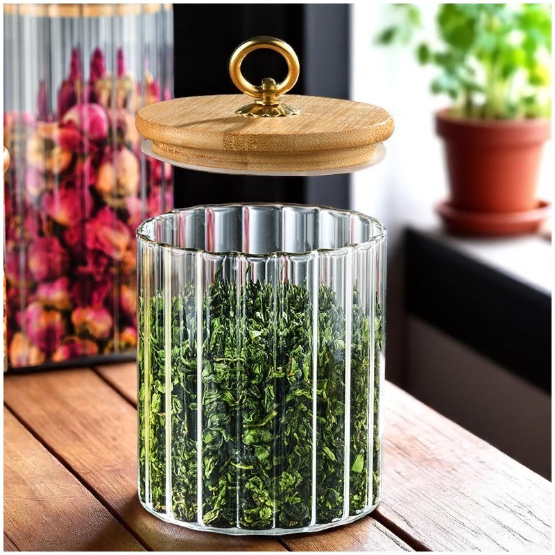 Cukiernica, pojemnik ryflowany z przykrywką bambusowa, rozm. S, 550 ml 1szt SZK167 - obrazek 5