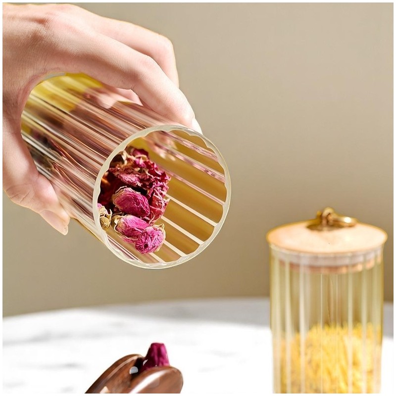 Cukiernica, pojemnik ryflowany z przykrywką bambusowa, rozm. S, 550 ml 1szt SZK167 - obrazek 6