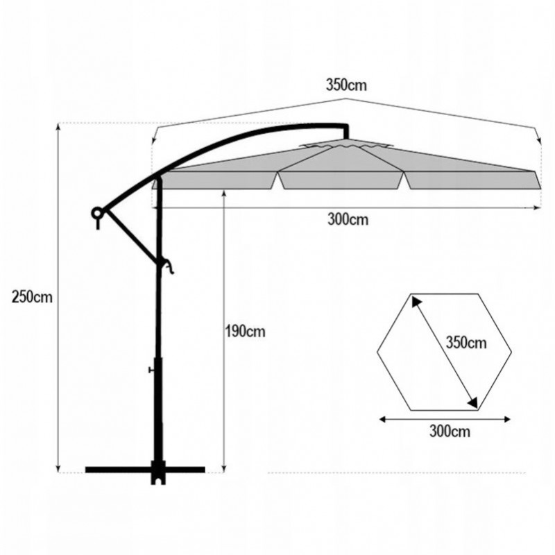 Parasol ogrodowy z wysięgnikiem i falbanką, kremowy 3,5 m. OGP10 - obrazek 5