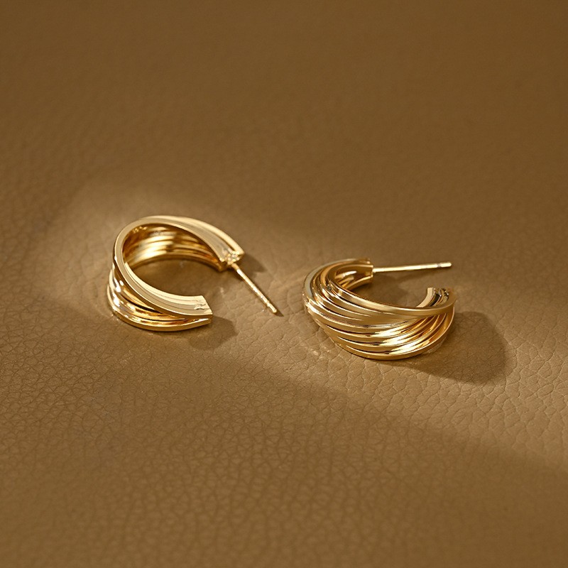 Kolczyki ze stali szlachetnej pozłacanej 14k złotem, sztyft srebro S925 KST3404 - obrazek 4