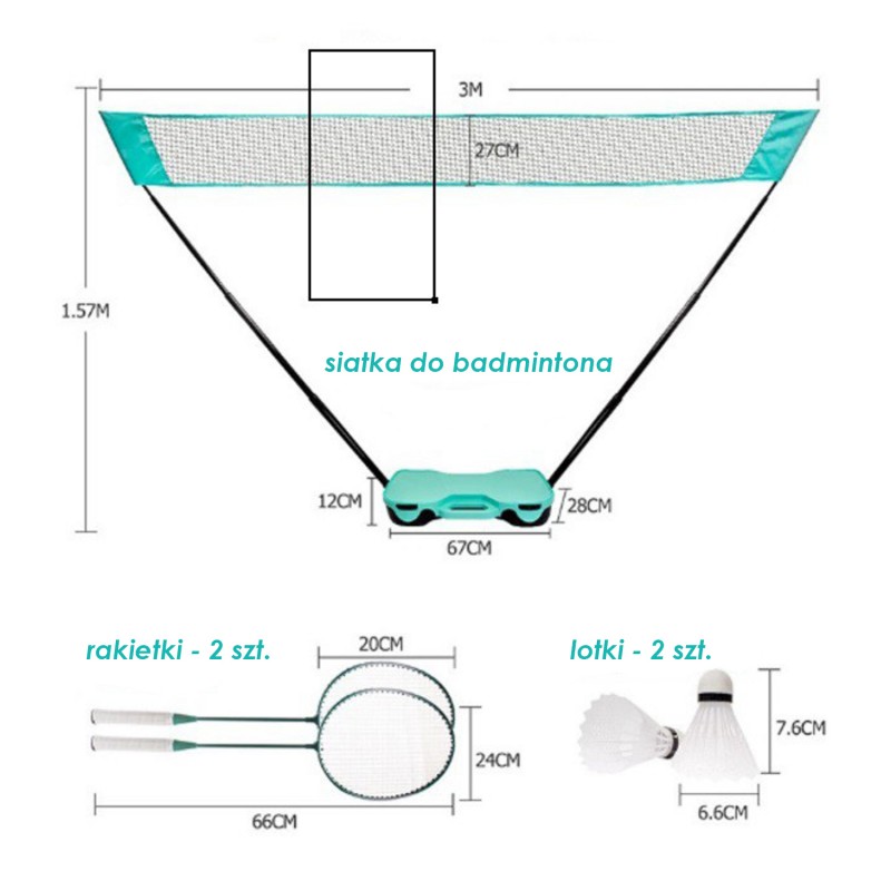 Zestaw do badmintona 2 paletki, lotki, siatka w transportowym etui AR01 - obrazek 3