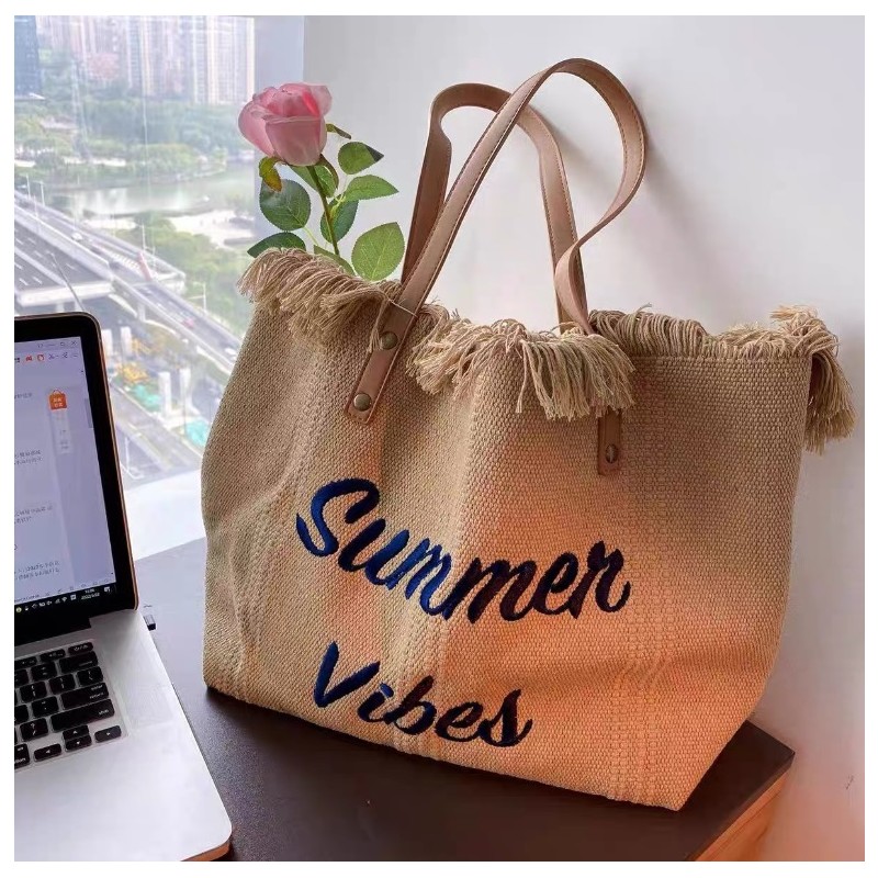 TORBA PLAŻOWA , na zakupy duża i pojemna z frędzlami BOHO, brąz TP11BR - obrazek 4