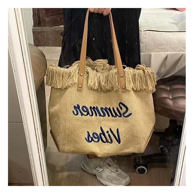 TORBA PLAŻOWA , na zakupy duża i pojemna z frędzlami BOHO, brąz TP11BR - obrazek 6