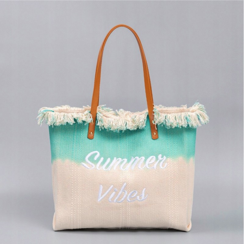 TORBA PLAŻOWA, Wakacyjna BOHO Z frędzlami zielona ombre, na zakupy TP14ZIE - obrazek 4