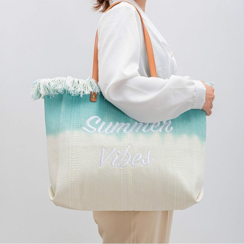 TORBA PLAŻOWA, Wakacyjna BOHO Z frędzlami zielona ombre, na zakupy TP14ZIE - obrazek 5