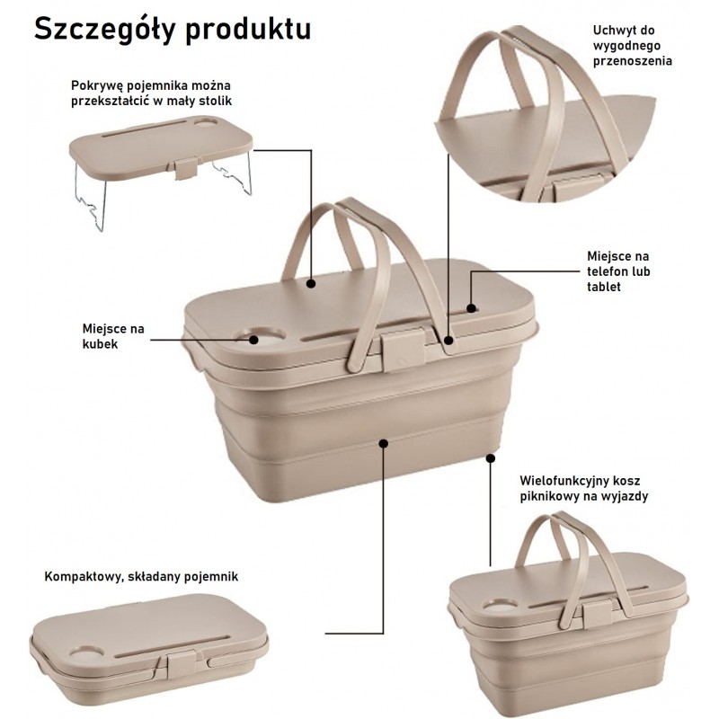 Uniwersalny składany kosz piknikowy 3w1, stolik, pojemnik KP03SZ - obrazek 5