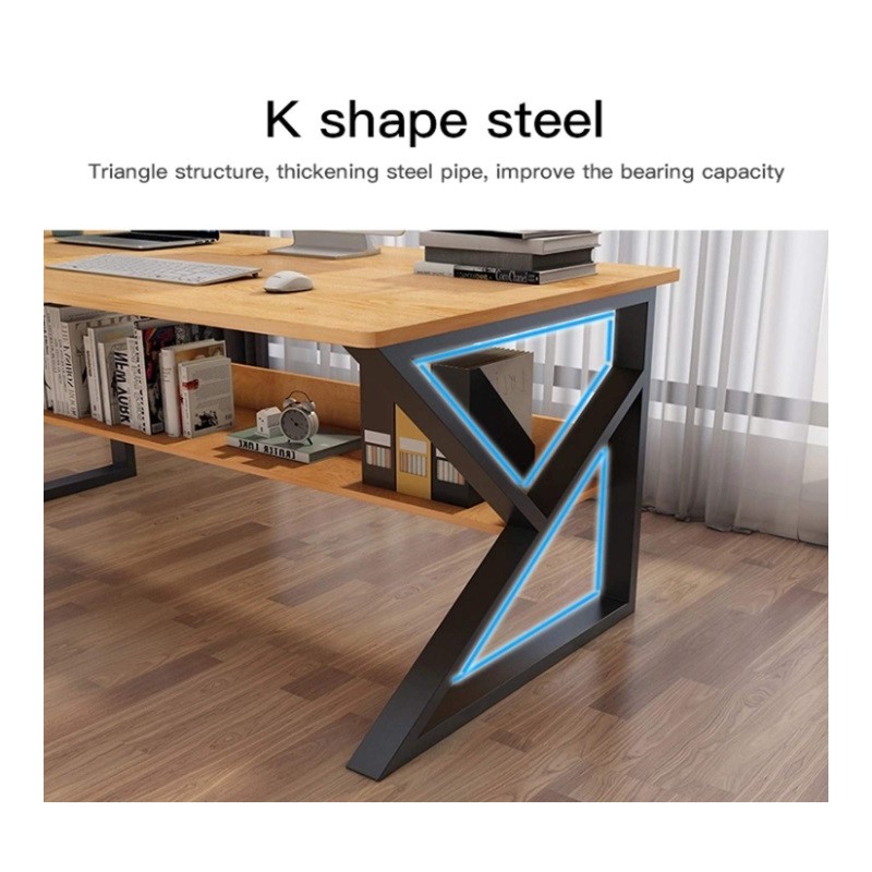 Biurko komputerowe, biurowe z półką 100x60cm, czarne, blat brązowy STL08BR - obrazek 3