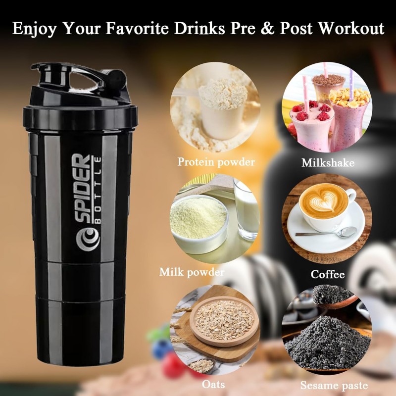 Shaker sportowy, bidon Twist Off do odżywki białkowej z sitkiem 500ML BD55CZ - obrazek 4