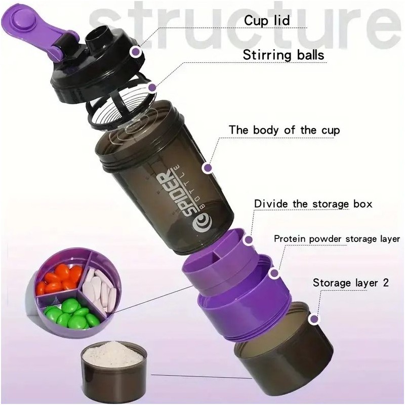 Shaker sportowy, bidon Twist Off do odżywki białkowej z sitkiem 500ML BD55CZ - obrazek 5