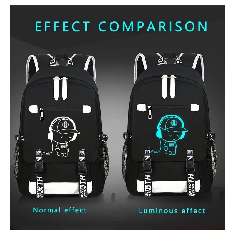 Plecak sportowy szkolny uniwersalny z grafiką świecącą w ciemności USB PL157 - obrazek 3