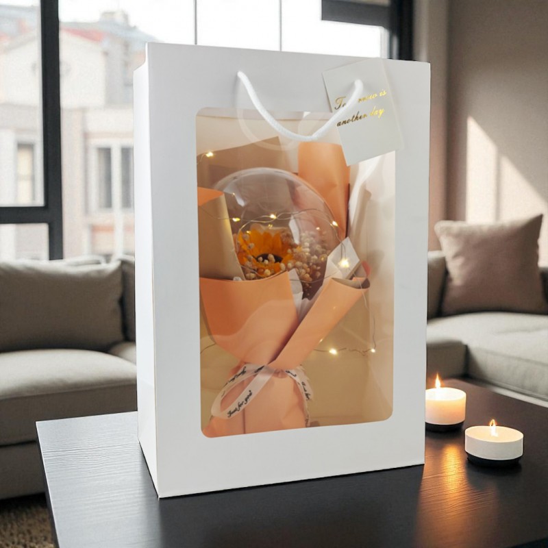 Bukiet zapachowych kwiatów mydlanych w torebce na prezent, kula, świecące LED - BUK14ZO - obrazek 4