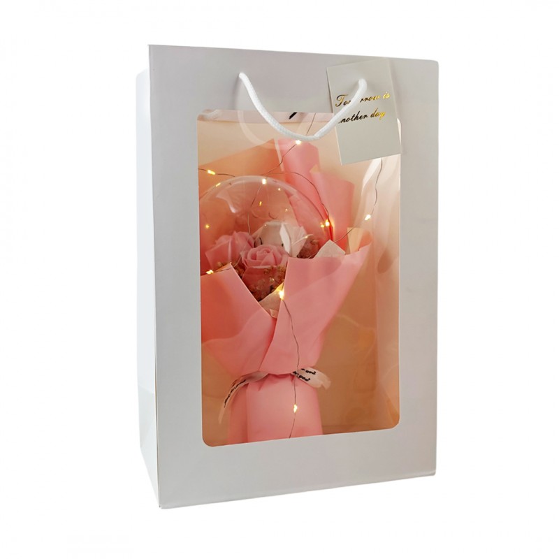 Bukiet zapachowych kwiatów mydlanych w torebce na prezent, kula, świecące LED - BUK14R - obrazek 5