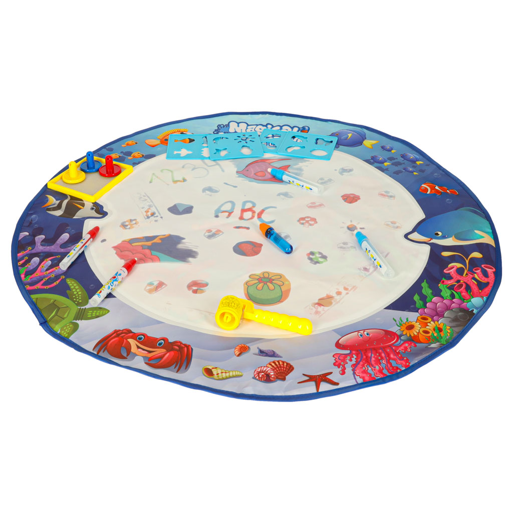 Mata wodna do malowania rysowania wodą mazaki pieczątki szablony wałek okrągła 80cm wodny świat - obrazek 4