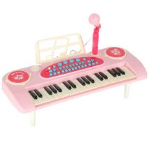 Keyboard dla dzieci pianinko interaktywne organki 37 klawiszy mikrofon statyw różowe