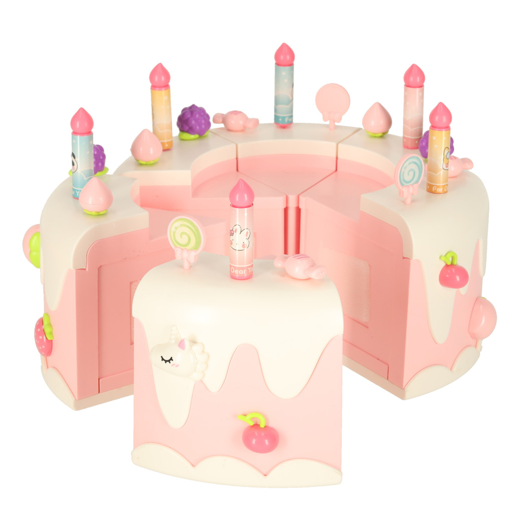 Tort urodzinowy piętrowy do krojenia na rzepy muzyka światła kuchnia 16 elementów różowy - obrazek 5