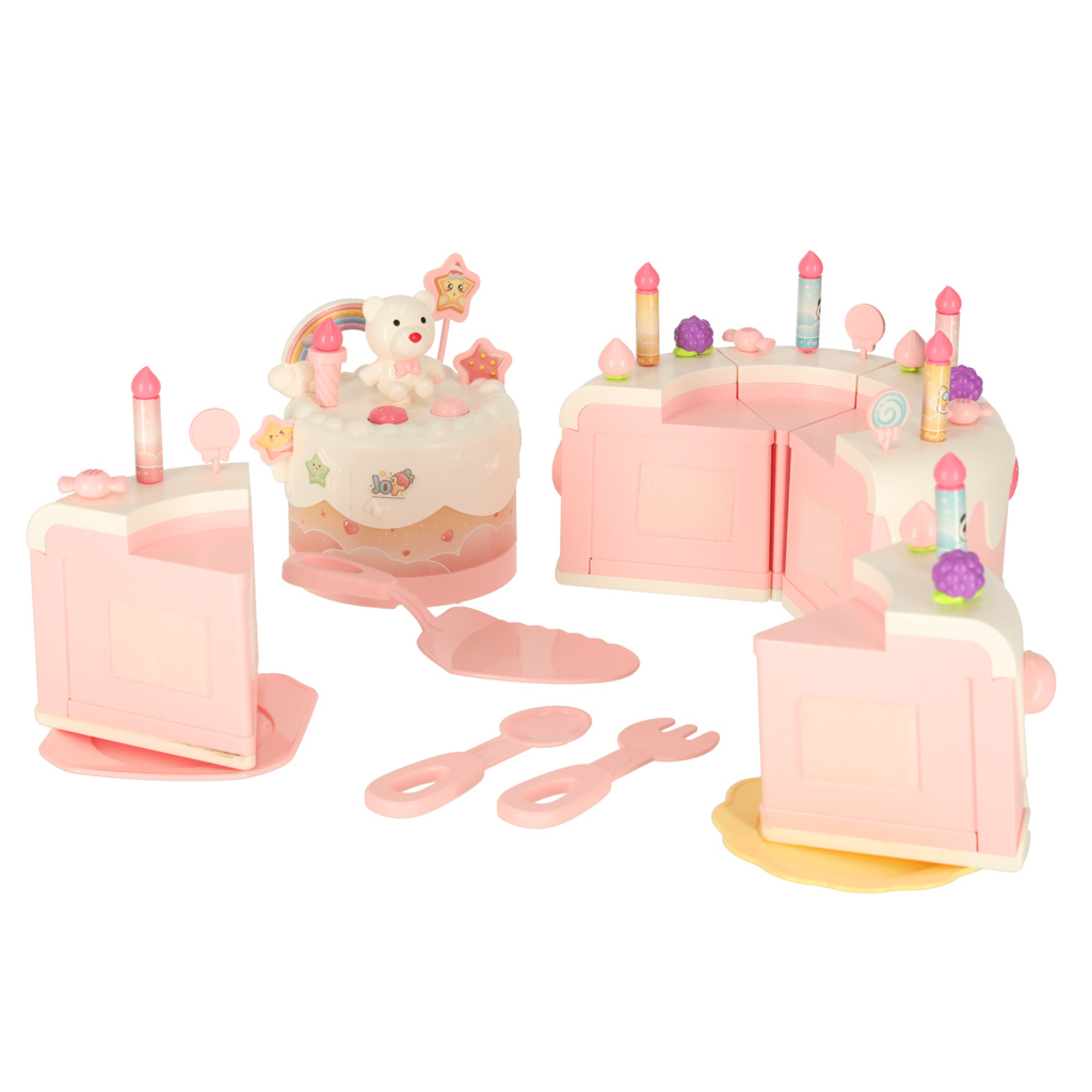 Tort urodzinowy piętrowy do krojenia na rzepy muzyka światła kuchnia 16 elementów różowy - obrazek 7