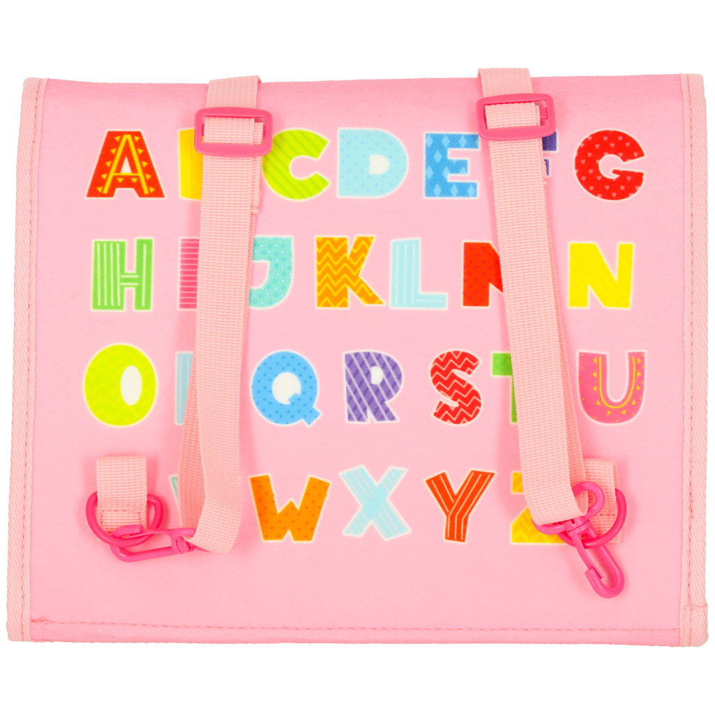 Tablica manipulacyjna sensoryczna montessori walizka plecak różowa - obrazek 3