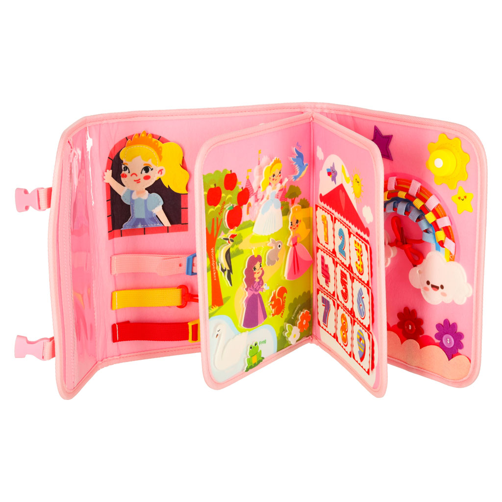 Tablica manipulacyjna sensoryczna montessori walizka plecak różowa - obrazek 7