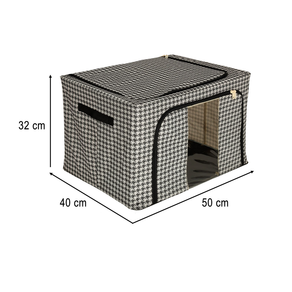 Organizer na pościel ubrania do szafy pokrowiec torba ze stelażem biały czarny 66L - obrazek 7
