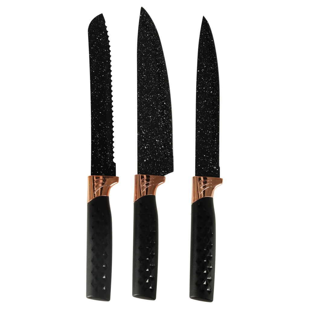 Zestaw noży kuchennych 5 noży + nożyczki + stojak marmur 7 el. POWYSTAWOWE - obrazek 3