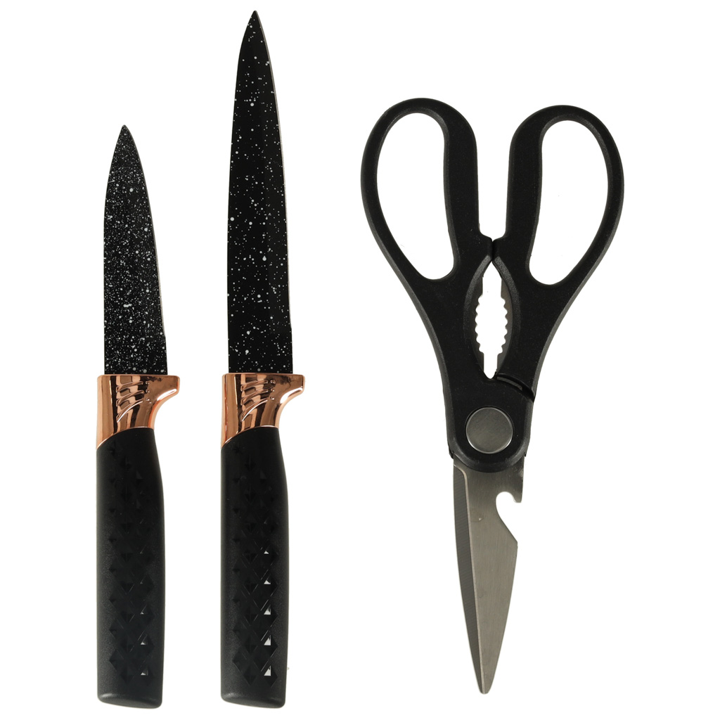 Zestaw noży kuchennych 5 noży + nożyczki + stojak marmur 7 el. POWYSTAWOWE - obrazek 4