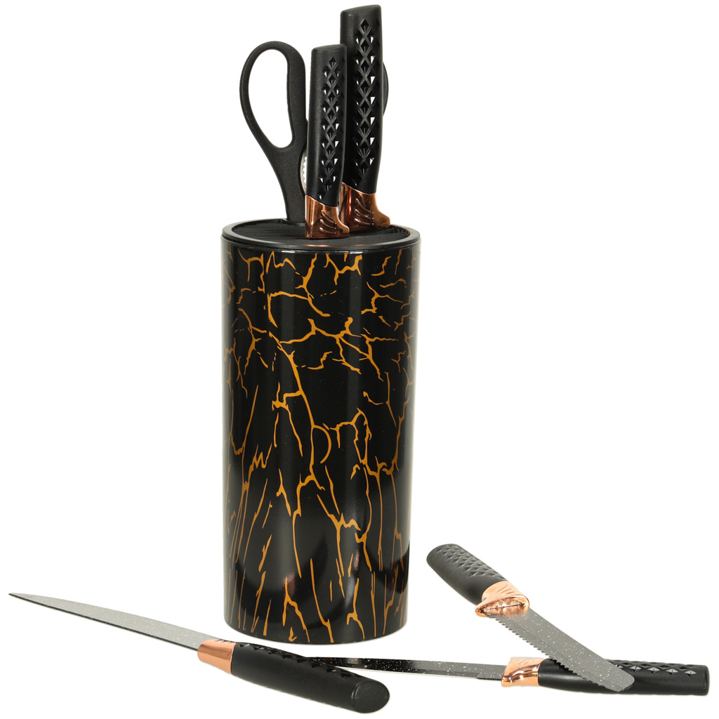 Zestaw noży kuchennych 5 noży + nożyczki + stojak marmur 7 el. POWYSTAWOWE - obrazek 5