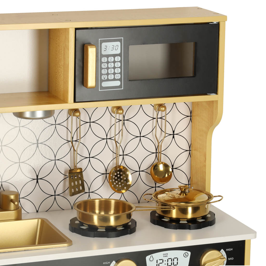 Kuchnia dla dzieci drewniana z lodówką tablicą kredową złota LULILO - obrazek 5