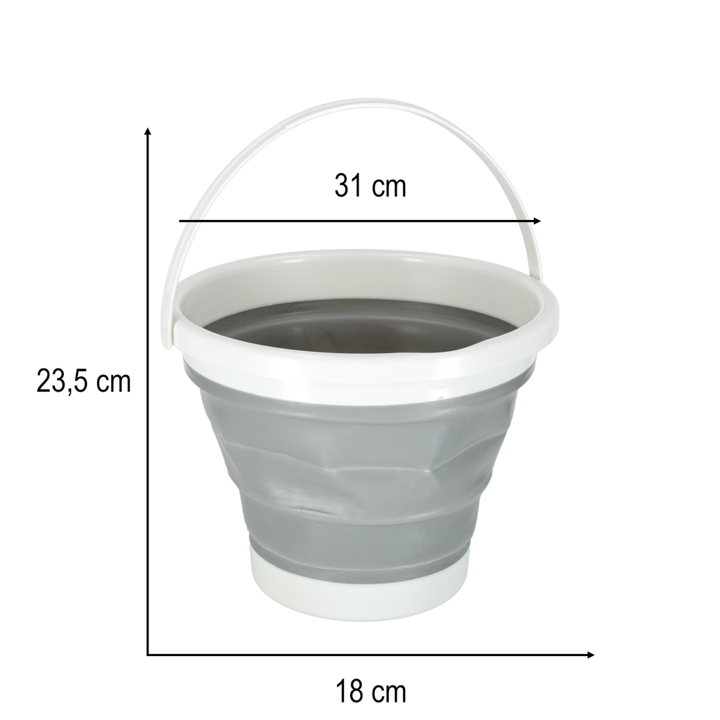 Wiadro silikonowe wiaderko składane uniwersalne z raczką kempingowe na grzyby ryby 10 L szary - obrazek 6