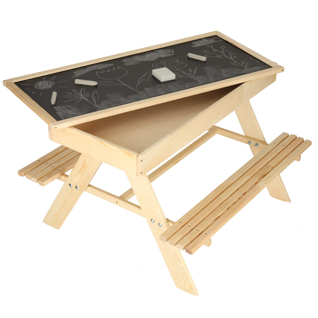 Ławka ogrodowa stolik dla dzieci drewniany piaskownica tablica 92 x 78 x 52 cm - obrazek 5