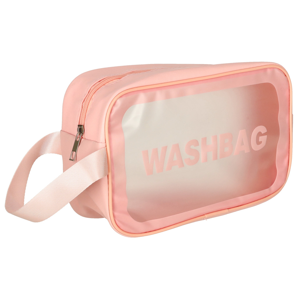 Kosmetyczka podróżna przezroczysta transparentna wodoodporna organizer do samolotu 3 sztuki różowa - obrazek 3