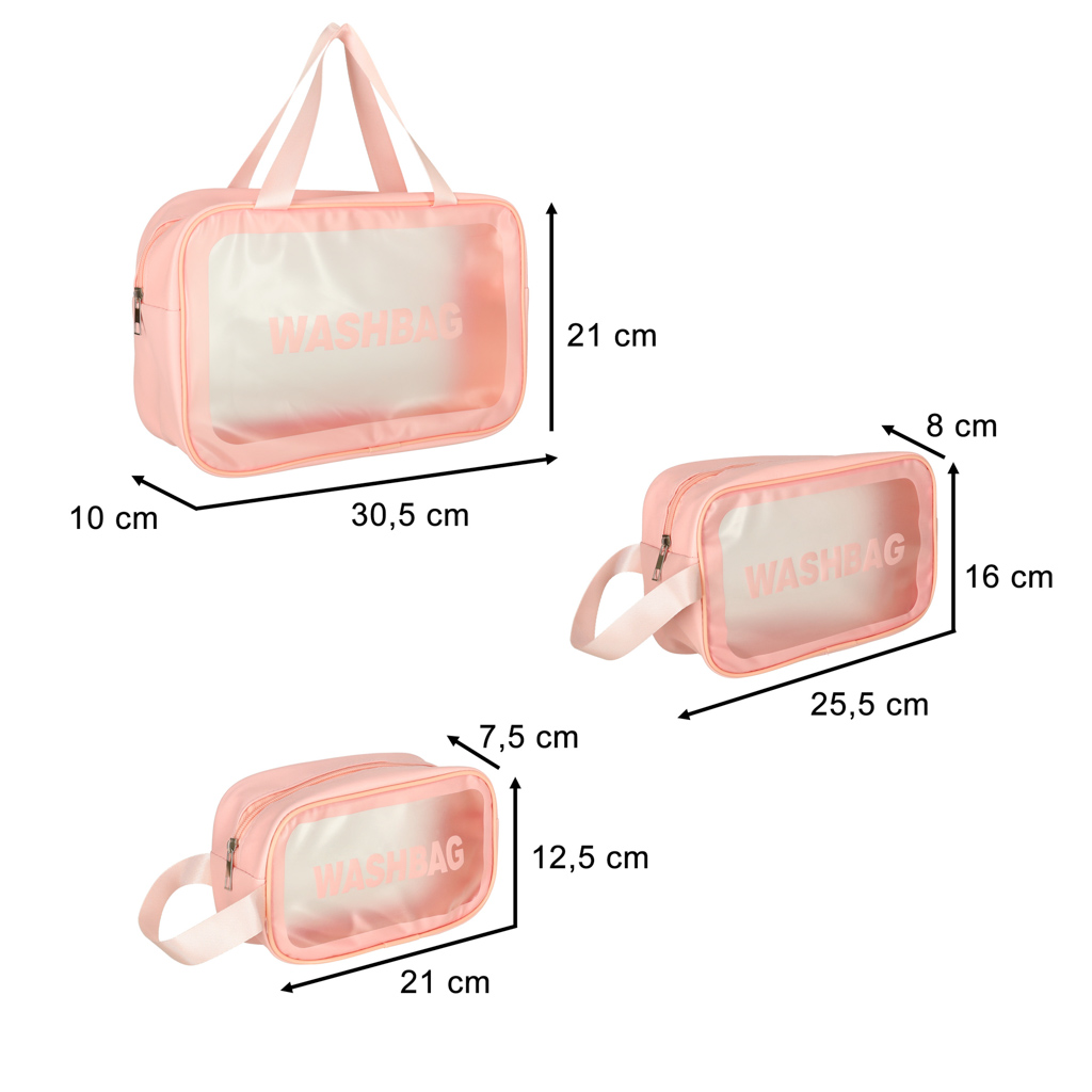 Kosmetyczka podróżna przezroczysta transparentna wodoodporna organizer do samolotu 3 sztuki różowa - obrazek 6