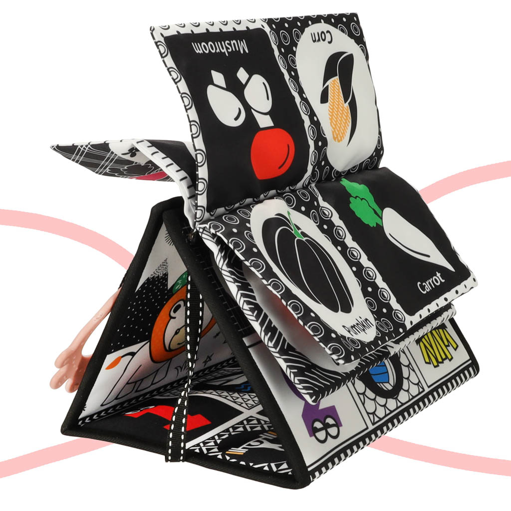 Książeczka mata sensoryczna kontrastowa do łóżeczka lusterko gryzak - obrazek 5