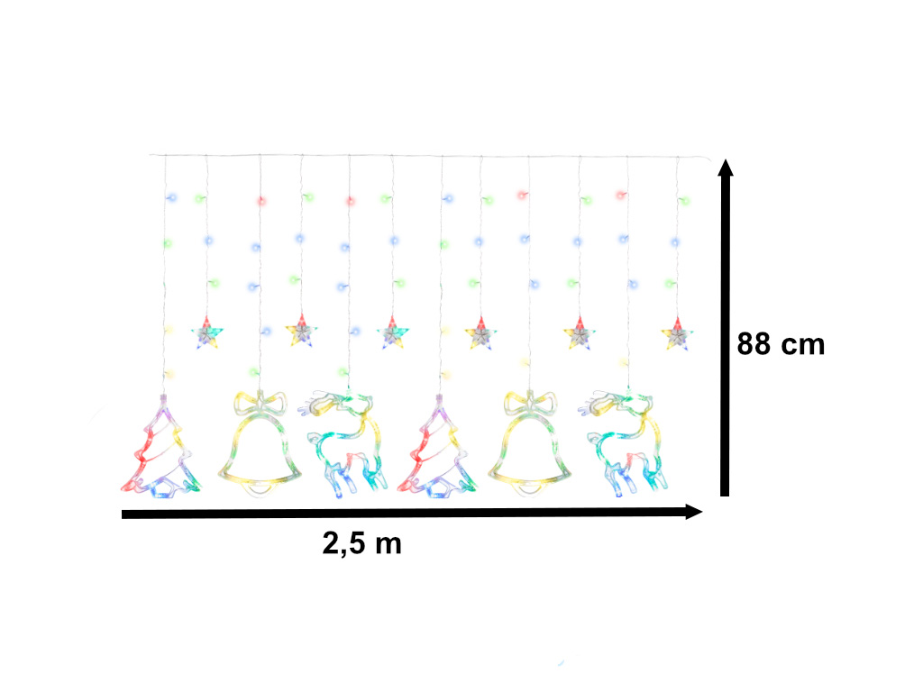 Lampki LED kurtyna renifer dzwonek mix świąteczne choinkowe 2,5m 138LED multikolor 8 trybów świecenia IP44 - obrazek 8