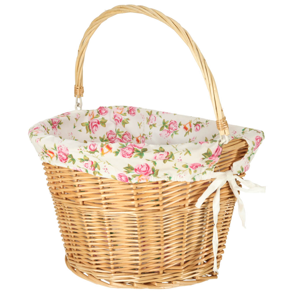 Kosz wiklinowy na rower RALLEX kosz przedni pleciony wkład click w kwiaty - obrazek 5